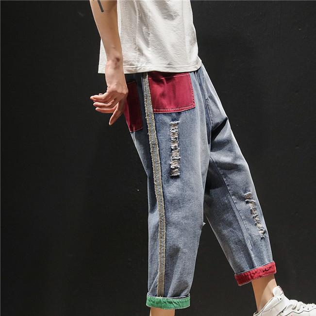 Мужские уличные брюки, модные лоскутные джинсы, Ropa Hombre, повседневные джинсовые брюки