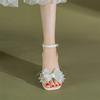 2025 Summer New Stiletto Sandals One-word Buckle Open-toed High Heels Bow Mesh Fashion Women's Shoes Fairy