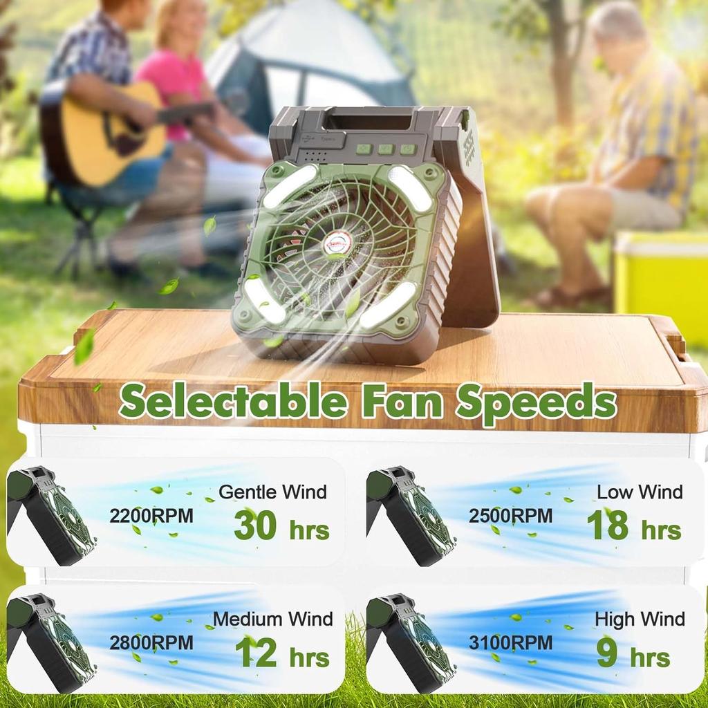 Portable Solar Fans with LED Lantern Rechargeable Powered Camping Folding Fan USB