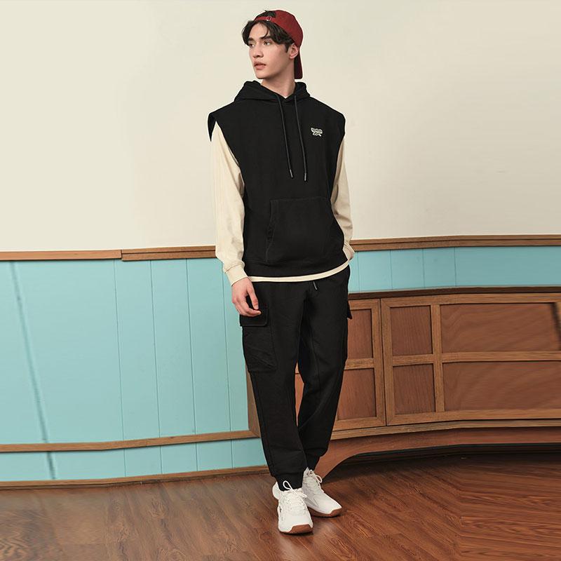 Reebok Solid Color Fashion American Retro Street Style Knitted Hooded Pullover Vest Unisex Vest Black 23FRC311UGH0