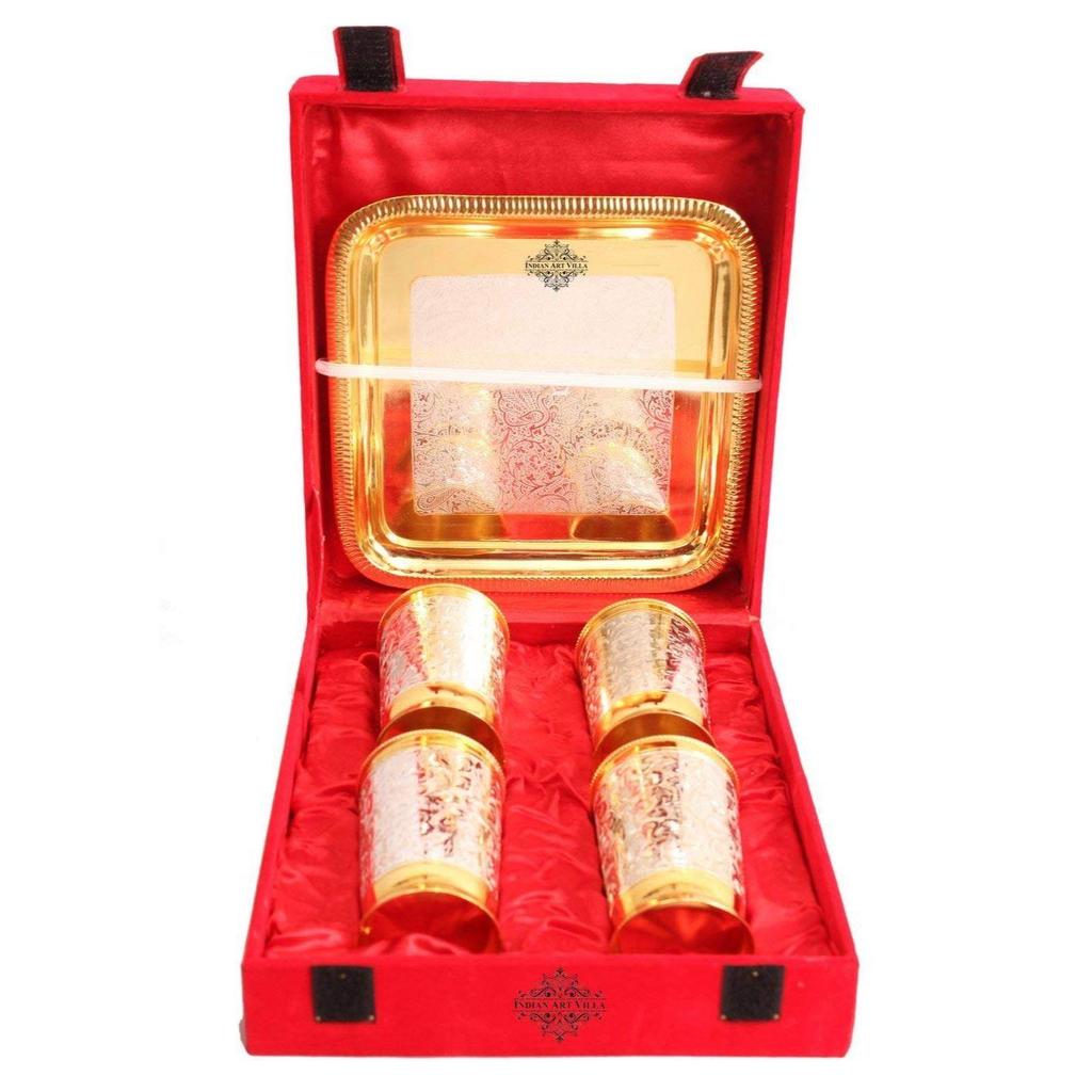 Набор из 4 Дизайнерских посеребренных полированных золотом бокалов, для подачи воды, подарочный предмет на Дивали