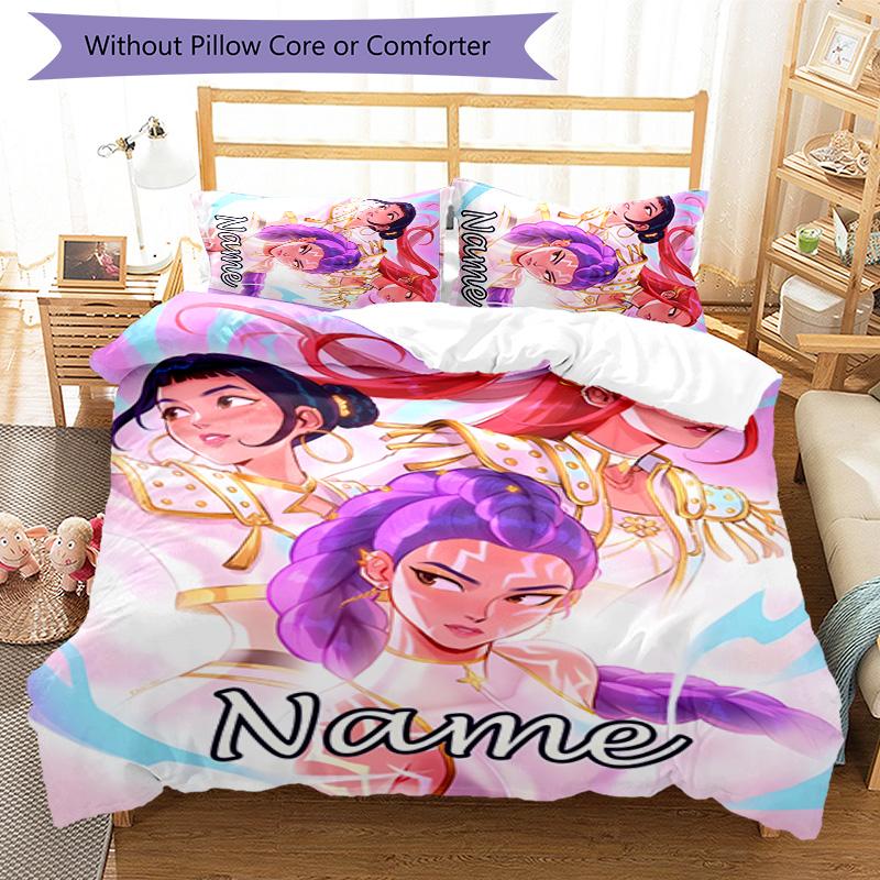 3pcs KPop Demon Hunters25 Cover Set - Personalized Name, HD Printed Bedding with 1 Cover and 2 Pillowcases - Perfect for Home Decor, Easy Care