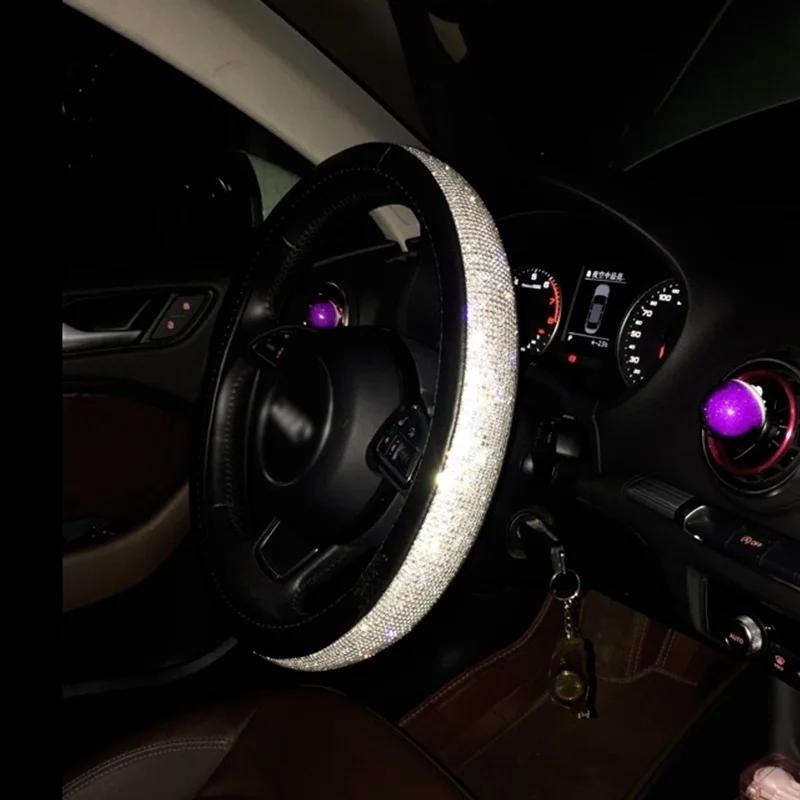 Fashion Shiny Rhinestone Diamond Car Steering Wheel Covers Lady Four Seasons Universal Cute Anti-sli Car Accessories Interior