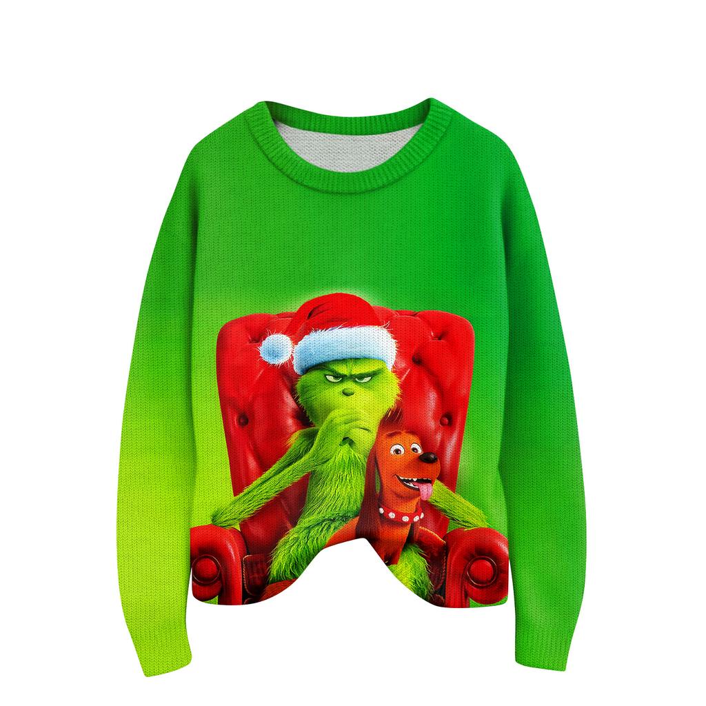 Пуловеры с длинным рукавом для женщин, с круглым вырезом, повседневные, милые, с принтом, вязаные, оверсайз