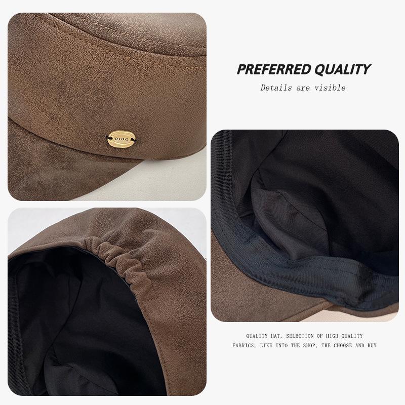 Women's flat-top hat for autumn and winter, trendy versatile suede beret, street style, face-slimming duckbill octagonal hat