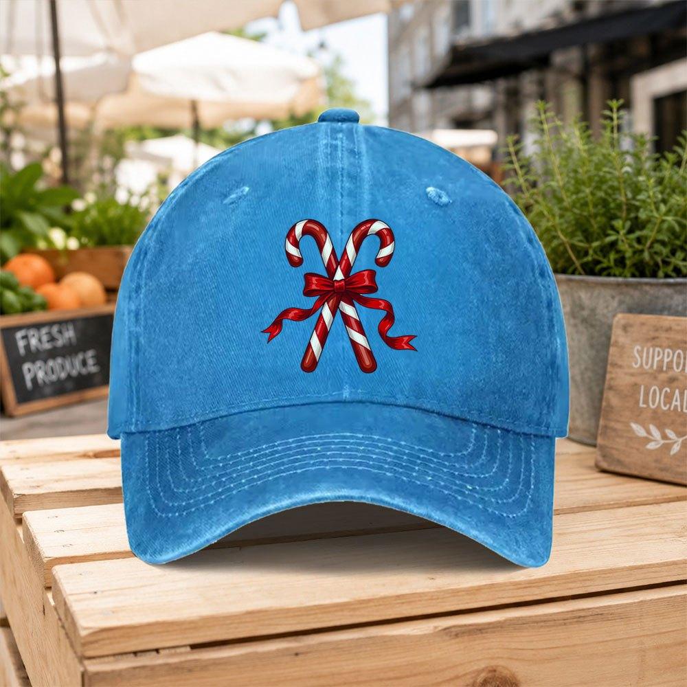 Christmas Candy Cane Washed Baseball Cap Unisex Casual Dad Hat Outdoor Hiking Daily Commute Street Style