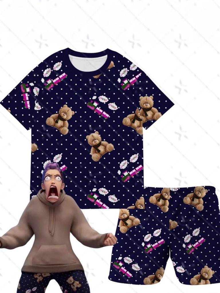 MIRA Kpop Demon Hunter Пижамный набор - Косплей фиолетового медведя для детей, с коротким рукавом и шортами