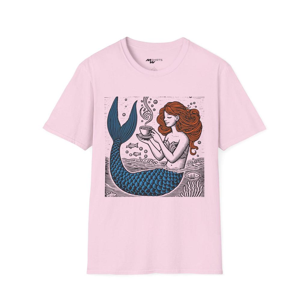 Mermaid Coffee Engraved T-Shirt: Unisex Graphic Tee, Ocean Lover Gift