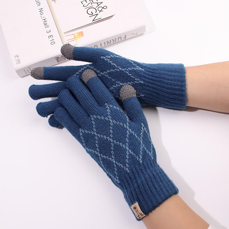 Вязаные перчатки для женщин осень и зима из пряжи и бархата с сенсорным экраном для тепла на открытом воздухе и езды на велосипеде корейские милые перчатки
