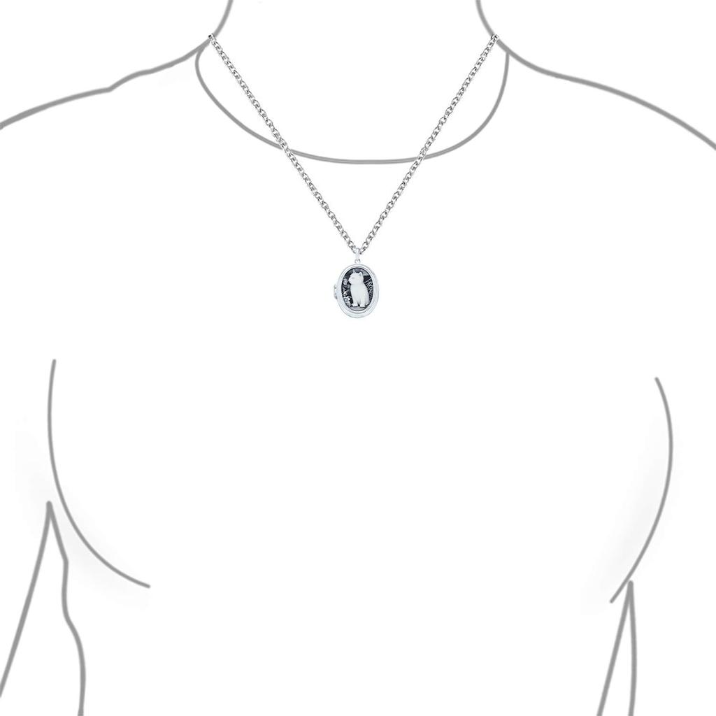 Personalized Custom Model Holding Black White Onyx Sitting Kitten Oval Cameo Photo Locket Pendant Necklace for Women Teens Sterling Silver by Picture