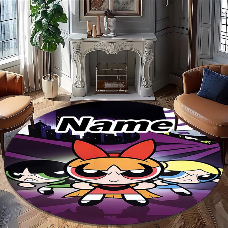 Customizable The Powerpuff Girls8 Round Non-Slip Carpet - Ideal for Garden, Picnic, Office, Perfect for Decoration, Suitable For All Seasons