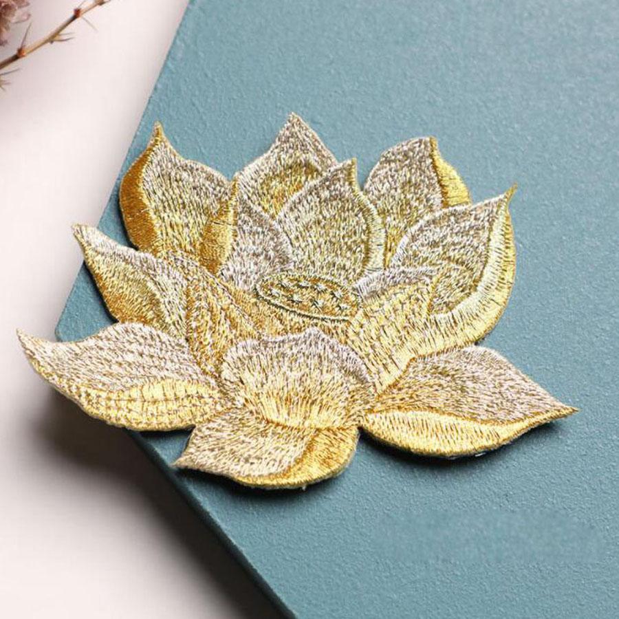 1 шт. Розово-голубые вышитые нашивки в виде цветков лотоса, аппликация, нашивка для одежды, украшение