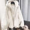 Autumn and Winter Lamb Wool Imitation Fur Plush Coat Women's Light Medium and Long Imitation Rex Rabbit Hair Hooded Loose Coat