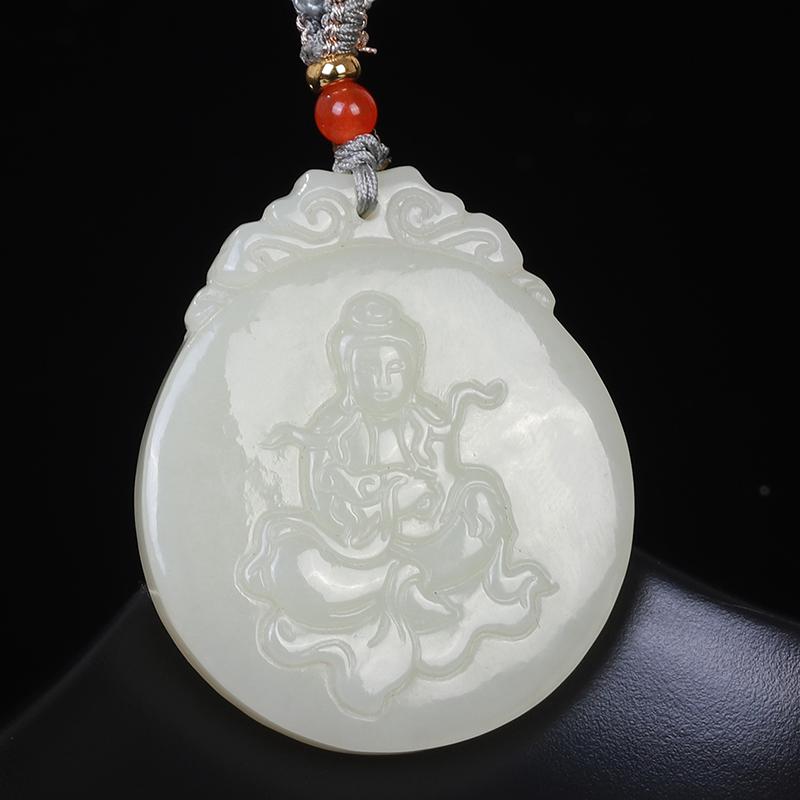 Xinjiang Hotan Jade Jade Guanyin Pendant Men's Jade Necklace Women's Jade Pendant Jade Pendant Birthday Gift for Boyfriend