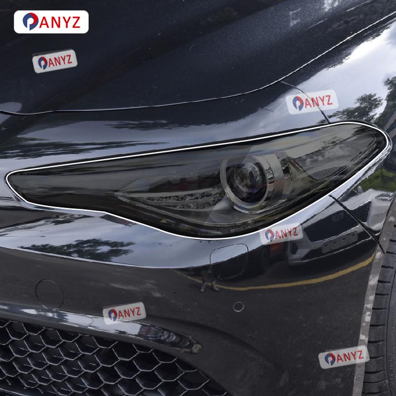 2 Pcs Car Headlight Protective Film Headlamp Transparent Black TPU Sticker For Alfa Romeo Giulia 2017- car Accessories