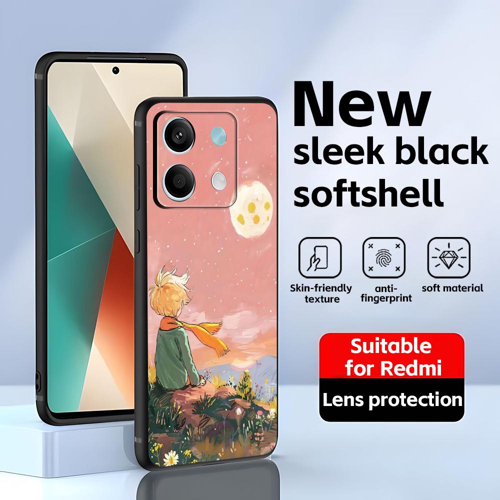 Аниме Маленький принц Чехол для телефона Для Redmi Note 14 13 12 11 Pro Plus S 5G 14C A3 Мягкий черный чехол для телефона