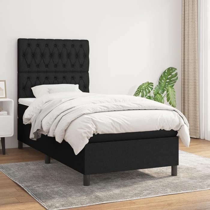 Maison Exclusive - Sommier à lattes de lit avec matelas Noir 100x200 cm Tissu