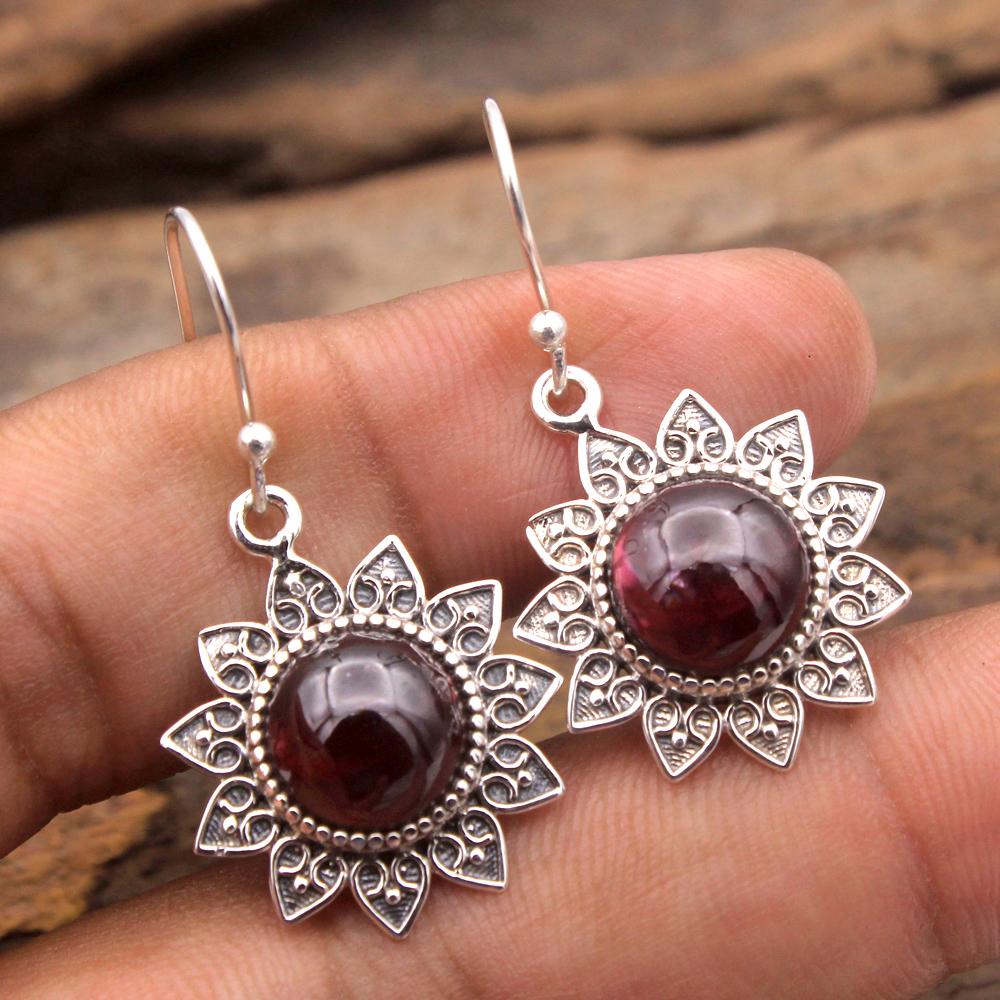 Moonstone, Garnet, Labradorite Silver Earring, Flower Earring, 925 Sterling Silver Handmade Jewelry, Silver Jewelry, Gift For Her