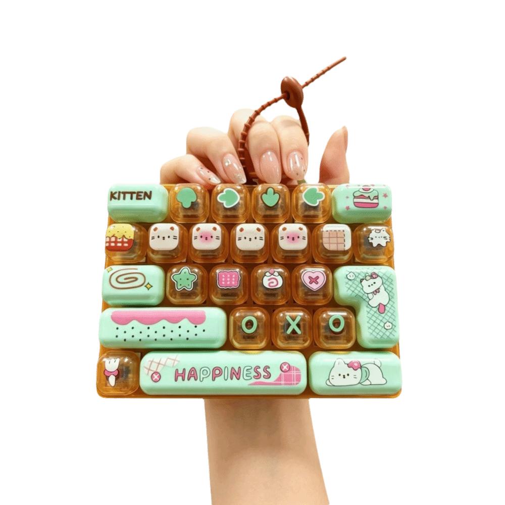 Transparent Dual-Tone Decompression Button Toy Cute Design Keyboard Keychain Kids Bag Pendant