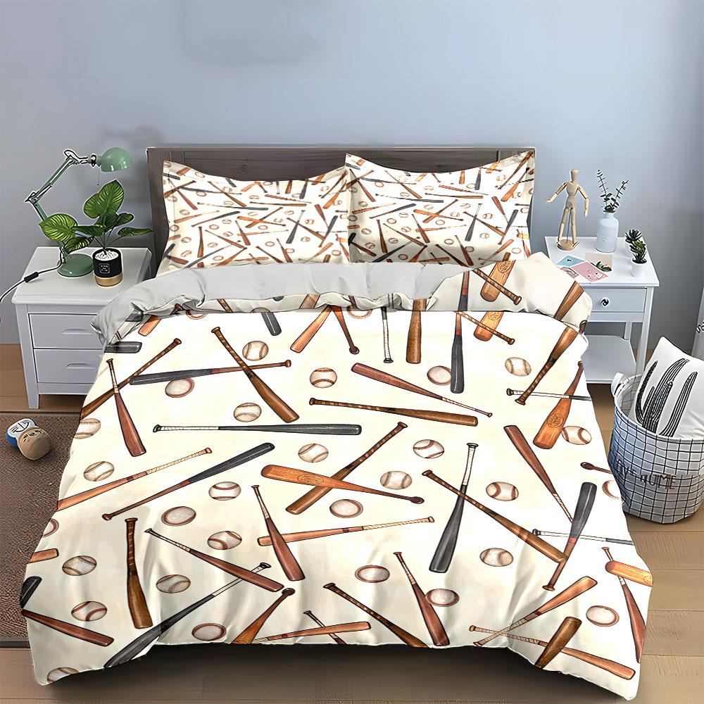 Baseball Bat and Ball Design Set Soft Skin-Friendly Bedding Set Includes 1 Duvet Cover And 2 Pillowcase, Gift