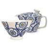Hasami Ware Tea Bowl and Teapot Set by Isayama Made In Japan Tea Tea Set for Peony Blue with Tea Strainer J-Kitchens Kiln, (Large Bowl, 12.6x7.5cm,