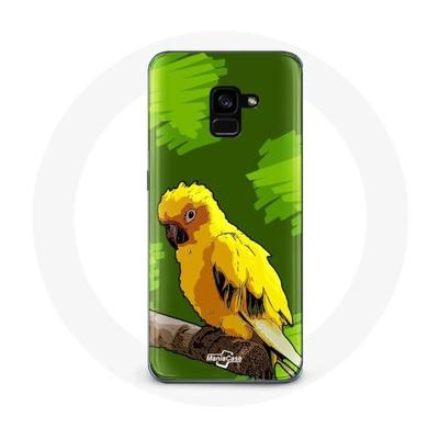 Coque Pour Samsung Galaxy A8 Plus Oiseaux De Perruches Jaune Fond Vert