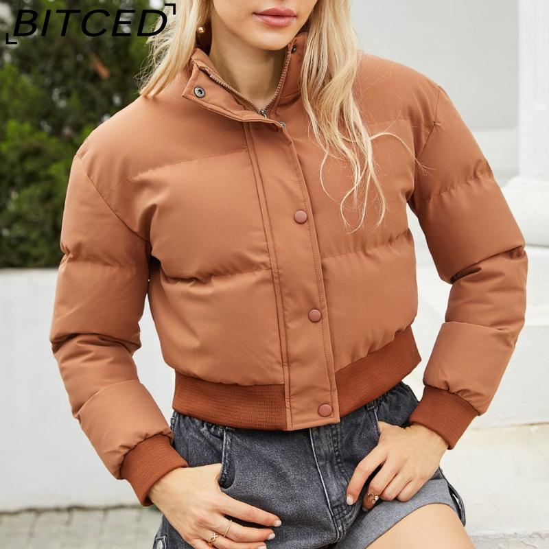 BITCED Autumn/Winter Women's Short-Length Cotton Coat Long-Sleeved High-Neck Thermal Jacket Loose-Fit Casual Cotton Jacket Puffer Coat