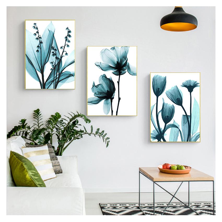 Плакат Синий Цветочный Настенный Художественный Принт для Винтажной Гостиной Декоративные Настенные Панно Скандинавский Холст Картины Цветы