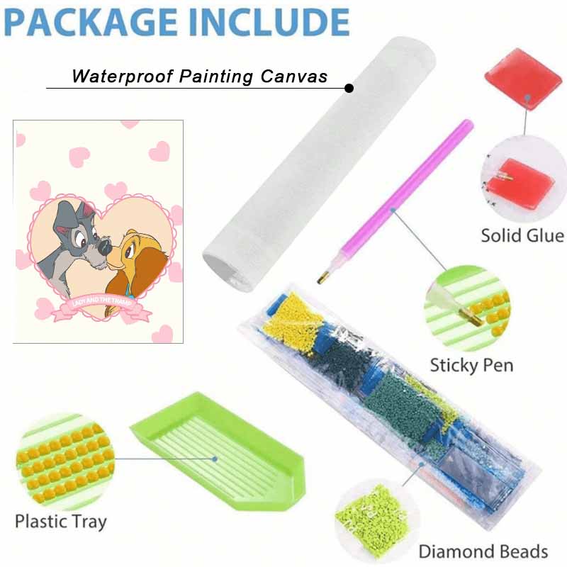 Disney Diamond Painting Kit  Lady and The Tramp 5D DIY Home Decor & Craft Lovers Gift, Beautifully Designed (137 characters)