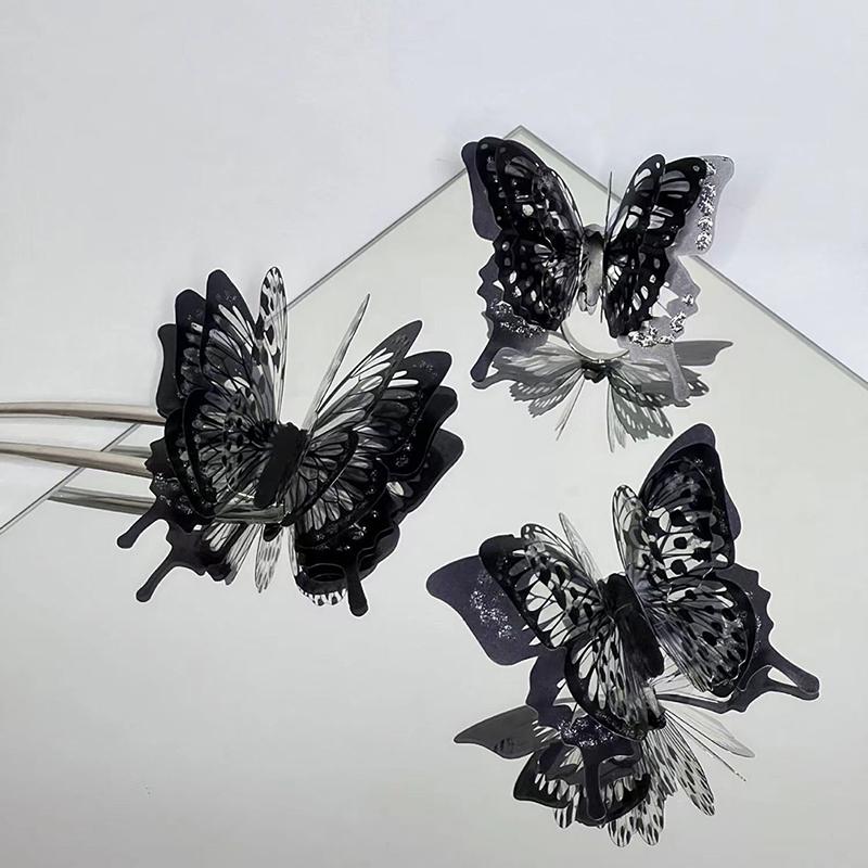 Кольцо с бабочкой в ​​стиле панк, черное преувеличенное готическое трехмерное винтажное кольцо в подарок