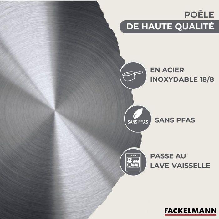 Set 3 poêles 20 24 et 28 cm en inox et 6 ustensiles inox Fackelmann Geneva