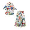 Summer Women's Casual Printed Shirt & Midi Skirt Set - European & American Style