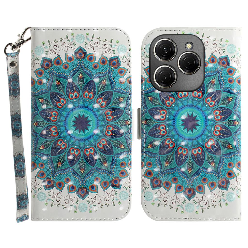 For TECNO Spark 20 Pro Case Pattern Printing Leather Wallet Cover with Strap