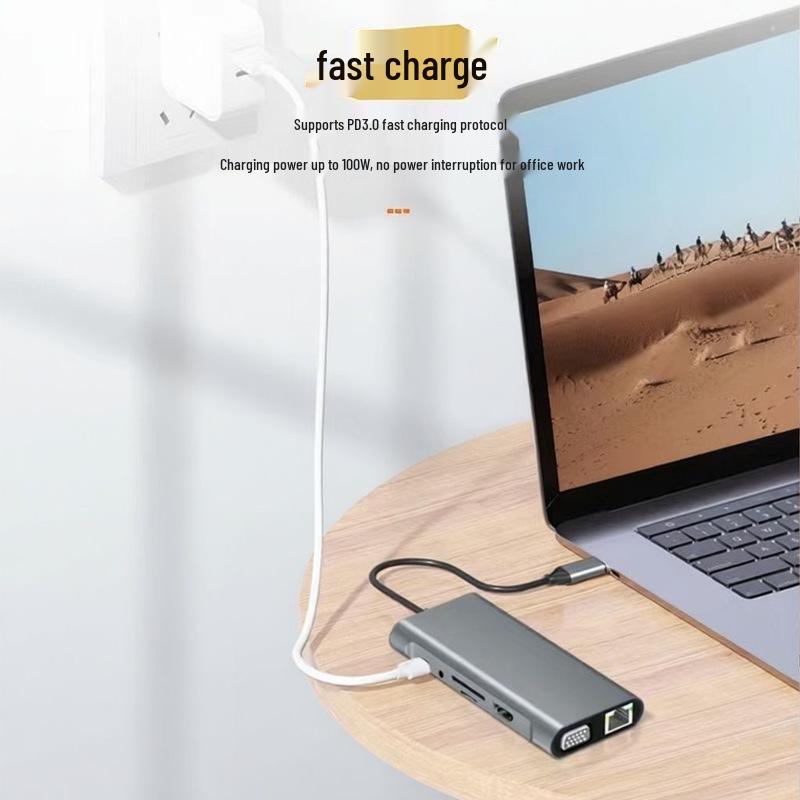 Док-станция USB-C 11-в-1: HDMI, Картридер, VGA, Ethernet, Зеркалирование экрана для ноутбуков и телефонов