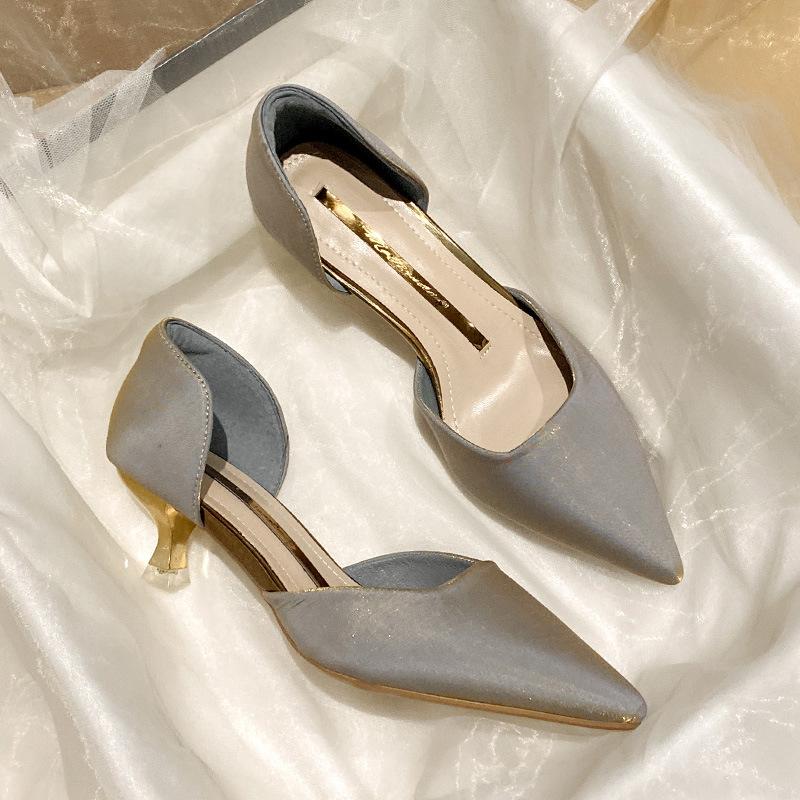 Fashion High Heel Women's 2024 New Mid Heel Pointed Shallow Mouth Hollow Single Shoes Thin Heel Small Size Women's Shoes