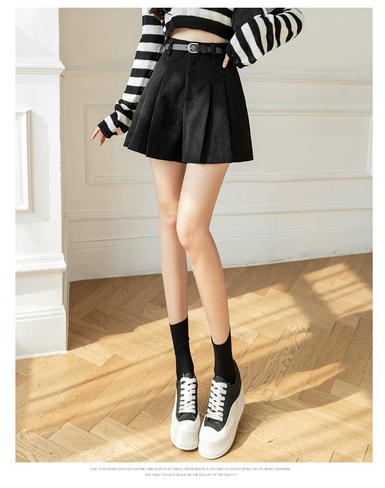 Женские вельветовые кюлоты А-силуэта с плиссировкой и высокой талией, зимние шорты 2024