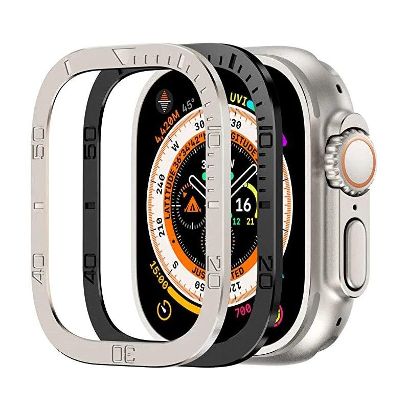 Защитная пленка для экрана для Apple Watch Ultra 49 мм, аксессуары для корпуса, металлическая рамка + закаленное стекло для iWatch Ultra 2, кольцо безеля 49 мм