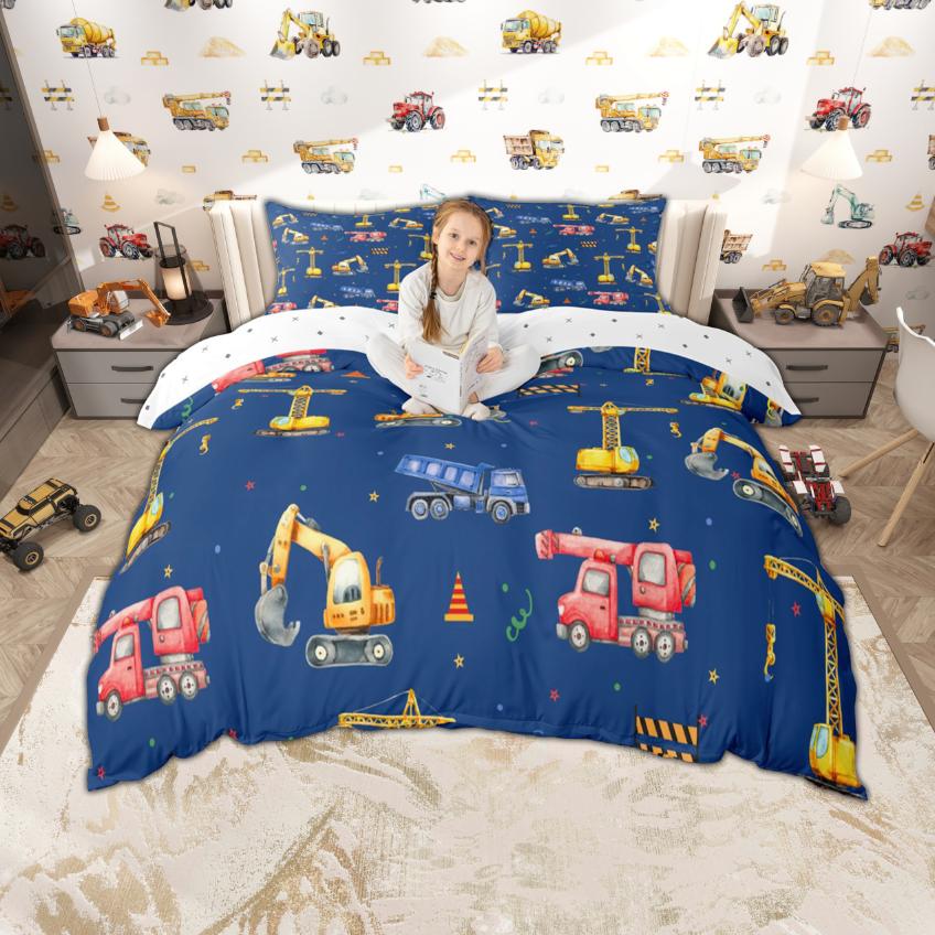 Homewish Мультяшный Автомобильный Комплект Пододеяльника Для Детей Мальчиков 2 шт./3 шт. Полицейская Машина Грузовик Трактор Постельное Белье Строительная Техника Комплект Постельного Белья