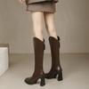 2024 Новые осенне-зимние женские сапоги на молнии с высоким каблуком, простые модные сапоги до колена с застежкой-молнией сзади