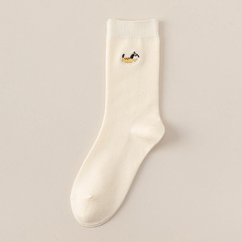 Мультяшные шерстяные носки для женщин на осень и зиму, утолщенные носки средней длины с рисунком таксы, теплые махровые кашемировые носки