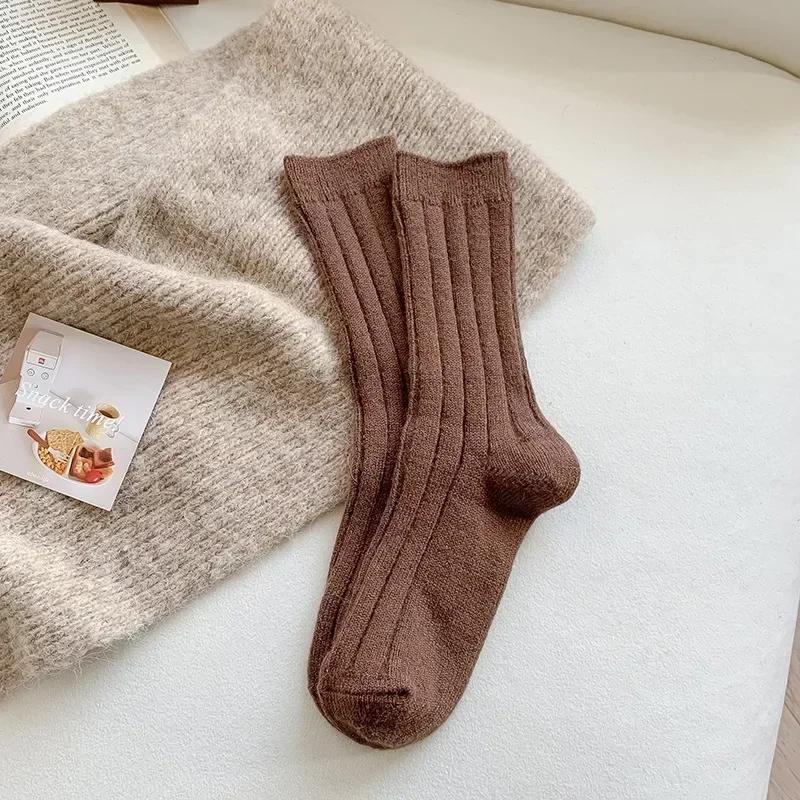 Cashmere Wool Thicken Warm Women Socks Sox New Winter Socks Women Japanese Fashion Harajuku Solid Color Thermal Long Socks