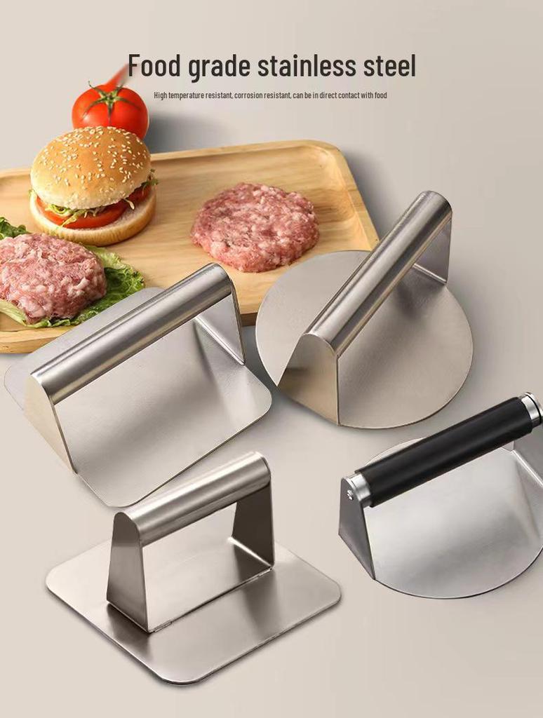Stainless Steel Square Patty & Steak Press - Manual Teppanyaki & Hamburger Tool