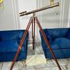 Double Barrel Brass Handmade Telescope with Wooden Tripod Nautical Decor
