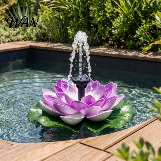 Solar Pond Fountain Lotus Floating Bird Bath Powered Garden with Interchangeable Nozzles for Patio Yard Decor