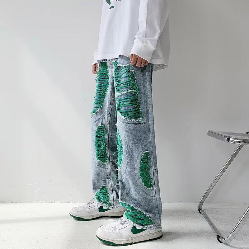 Hip-Hop Ripped Embroidered Jeans - Loose Fit, Trendy Niche Design