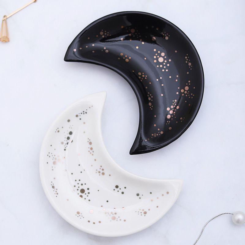 Ceramic Moon Shape Small Jewelry Dish Trays Earrings Necklace Ring Storage Plates Fruit Dessert Display Bowl Decoration Tray