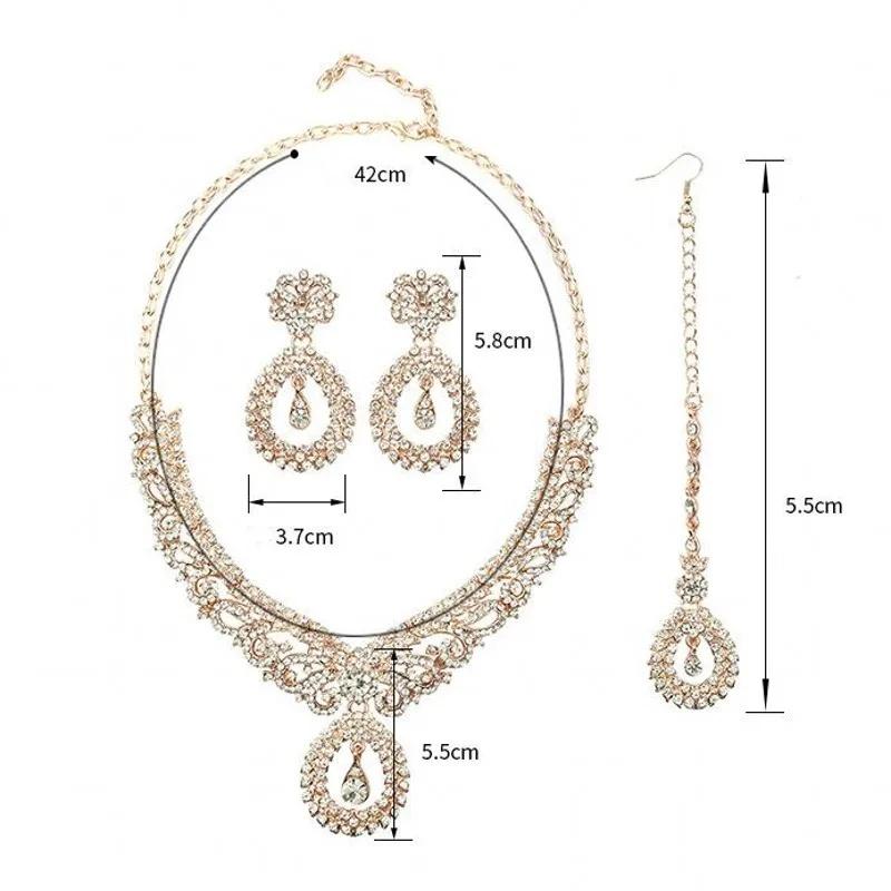 Серьги со стразами, колье, ожерелье, свадебные комплекты ювелирных изделий, костюм для вечеринки невесты, аксессуары для платья