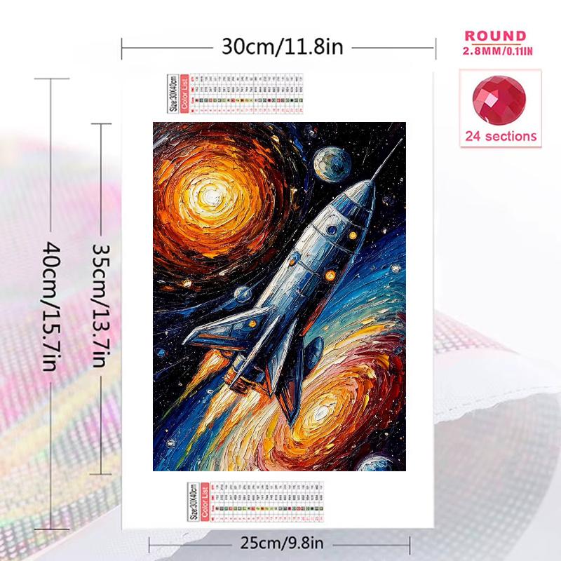Space Rocket 100% Round Full Drill 5D DIY Diamond Painting Embroidery Cross Stitch Rhinestone Décor