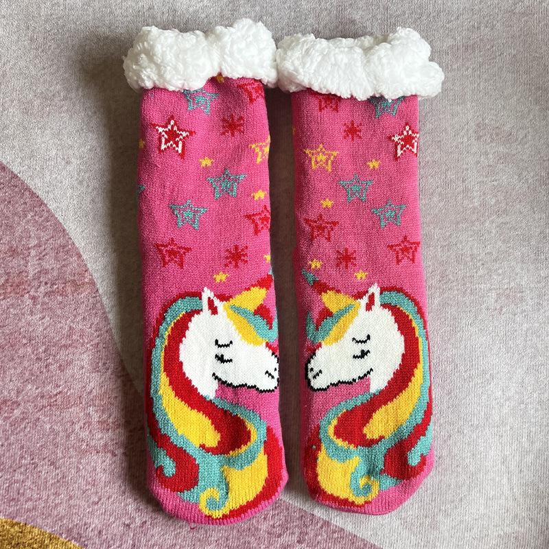 Thermal Fluffy Sock Women Panda Winter Warm Plush Non Slip Home Sleeping Soft Female Floor Grip Fuzzy Slipper Sock Short Funny
