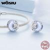 WOSTU 925 Silver Moonstone Charms Heart Beads Astronaut Moon Pendant Fit Bracelet DIY Necklace Jewelry Making